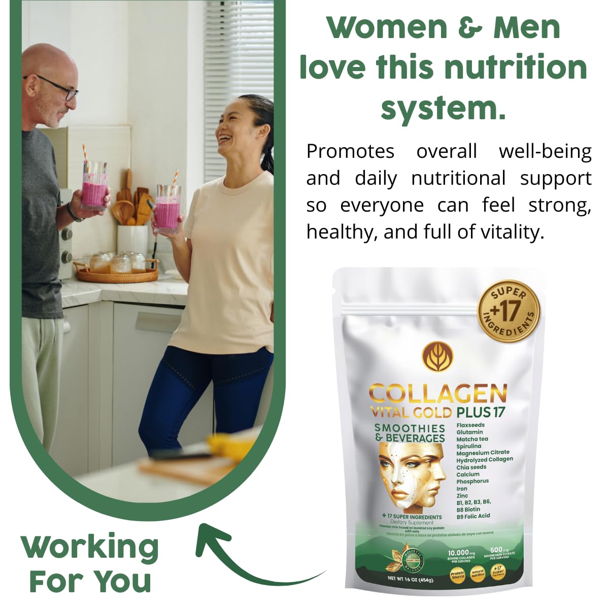 Gold Vital Life collagen powder scoop ready for daily mix