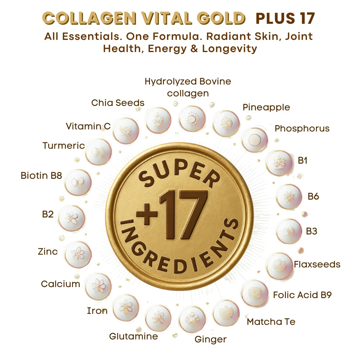 Gold Vital Life collagen powder blending into smoothie for daily nutrition boost.
