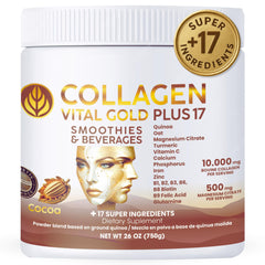 Gold Vital Life collagen powder tub front highlights skin and joint support