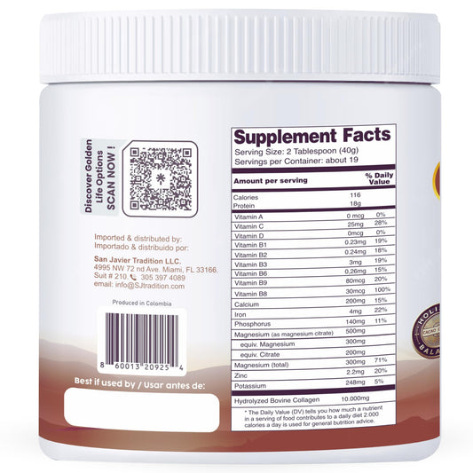 Gold Vital Life collagen powder vanilla bottle shows easy daily mix and flavor