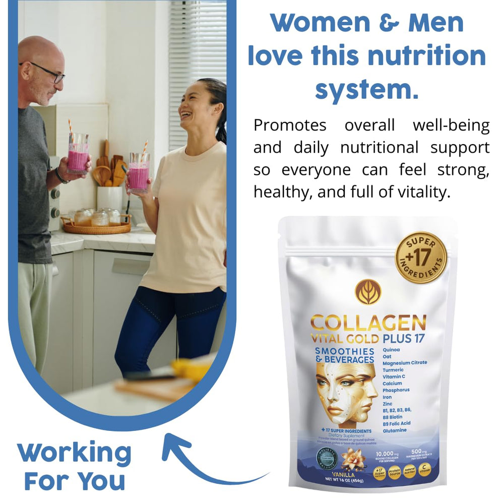 Close-up of Vital Life collagen tub label highlighting ingredients