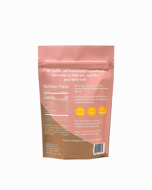 GOLDE cacao turmeric latte blend cup evokes warm, spiced mocha moments.