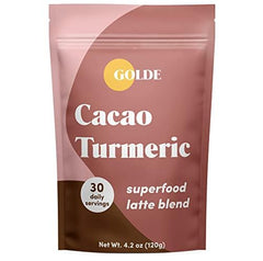 GOLDE seven superfoods ingredients graphic highlights turmeric and cacao.