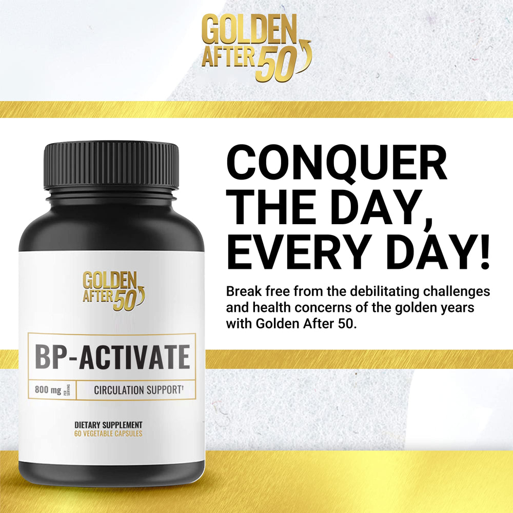 Golden After 50 BP-Activate bottle pour suggesting daily support for circulation