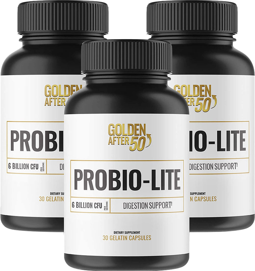 Golden After 50 Probio-Lite bottle front showing probiotic blend for gut support