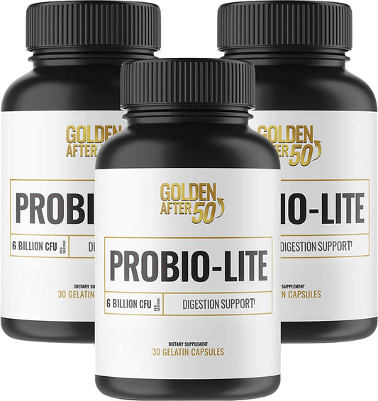 Golden After 50 Probio-Lite bottle front showing probiotic blend for gut support