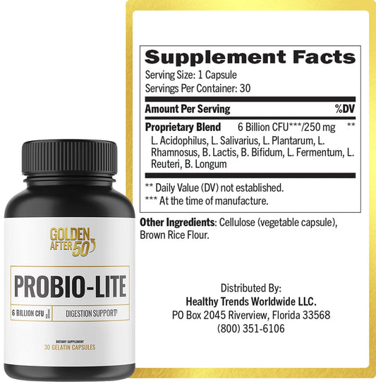 Golden After 50 Probio-Lite capsule inside view for digestion support.