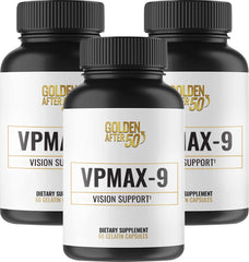 Golden After 50 VpMax-9 eye vitamin bottle front view for daily antioxidant support