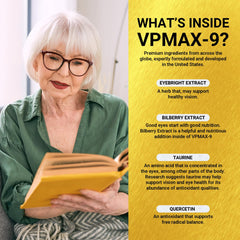 VpMax-9 label close-up highlighting the eye health formula