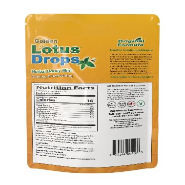 Golden Lotus Drops honey mint lozenge closeup with refreshing flavor