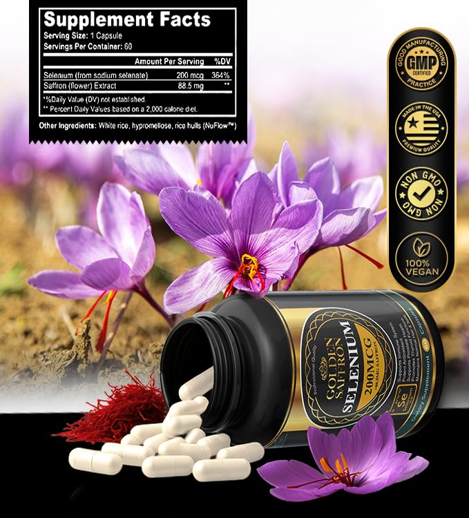 Pouring Golden Saffron Selenium capsules for convenient dosing.