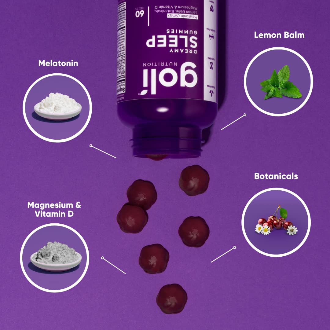 Goli Dreamy Sleep gummies closeup highlighting chewy texture and citrus flavor