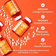 Goli Ingredients panel image featuring vitamins A, C, E and zinc