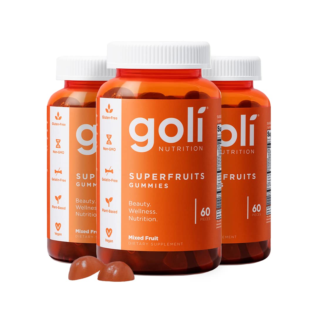 Goli Superfruits Beauty Gummies bottle front with strawberry flavor for daily beauty use
