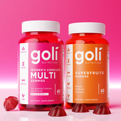 Goli Superfruits box and bottle for premium vegan supplement.