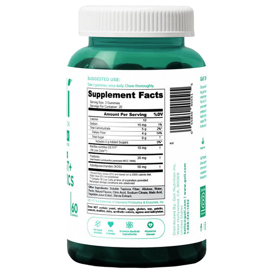 Goli Zero Sugar Pre Pro Postbiotic Gummies close-up with natural flavor and clean label