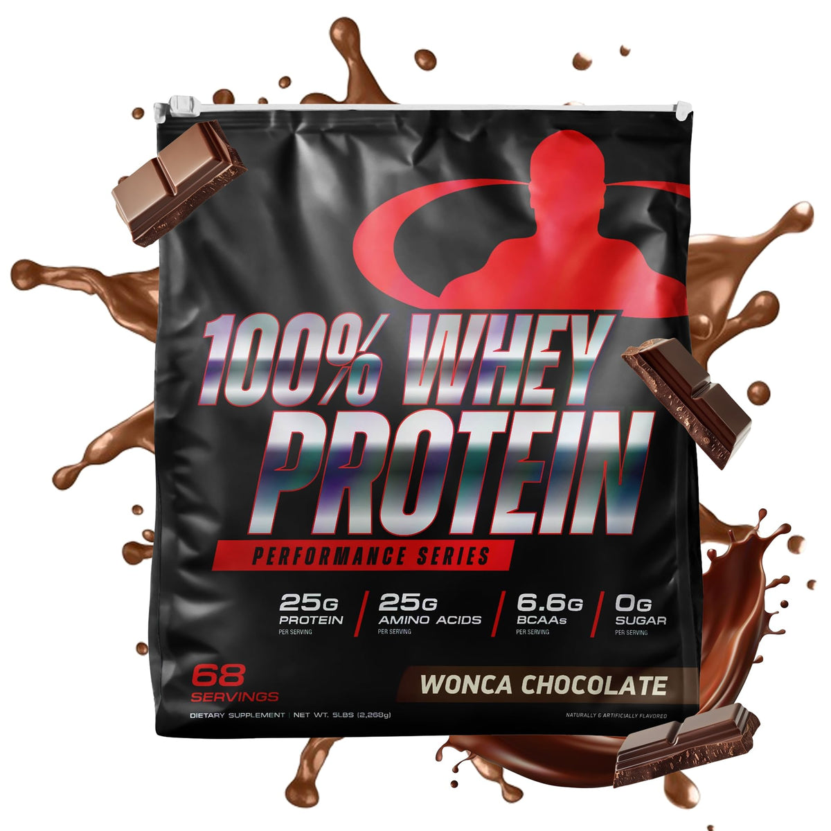Goliath Labs 100% Whey Protein chocolate pour showing rich flavor after workouts