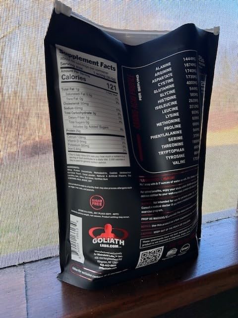 Goliath Labs whey powder no-clumps mix creates a smooth shake.