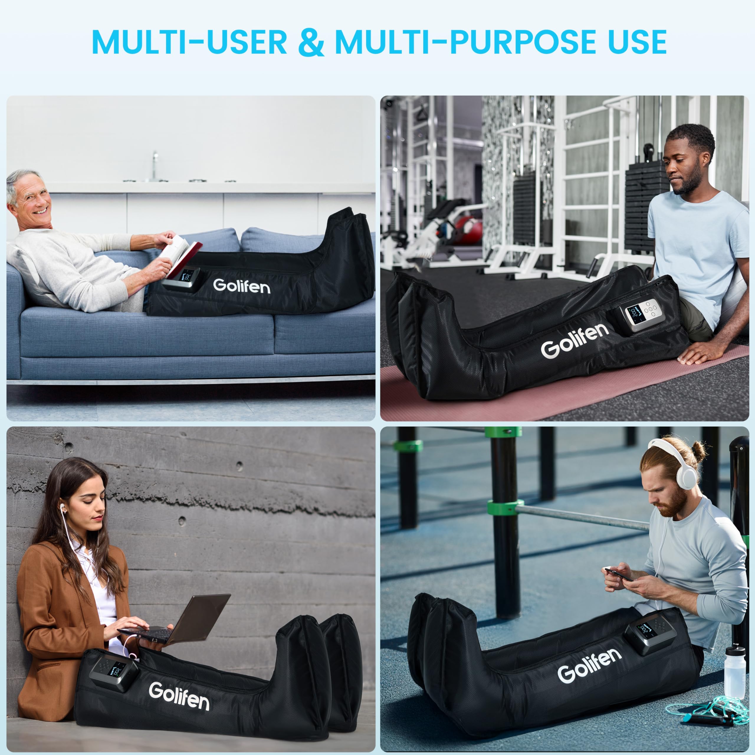golifen cordless massage in use on foot and calf for targeted relief.
