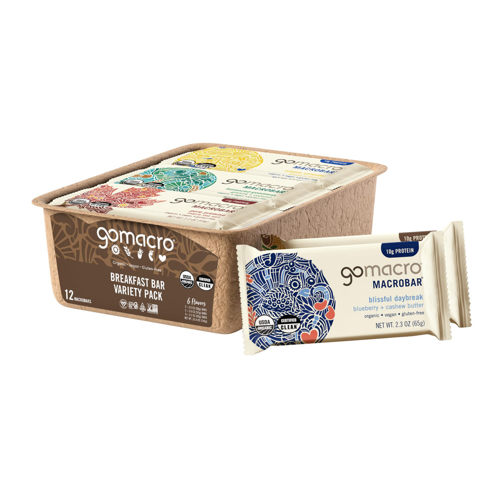 GoMacro MacroBar Banana Almond Butter front view, quick breakfast on the go.