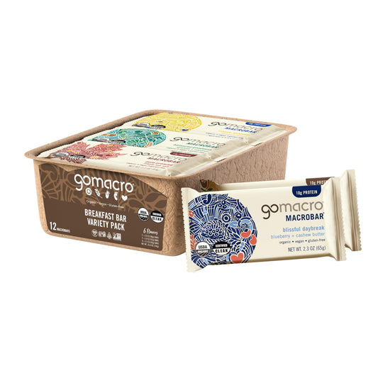 GoMacro MacroBar Banana Almond Butter front view, quick breakfast on the go.