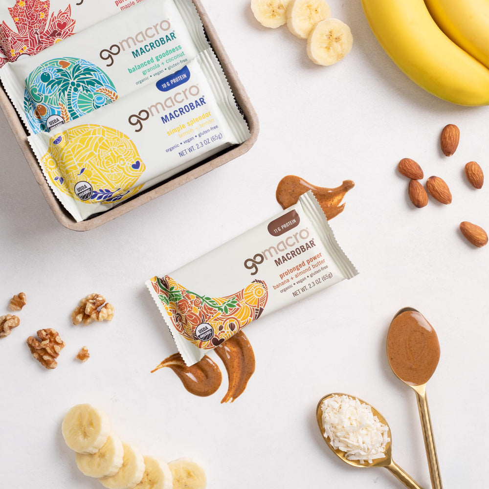 GoMacro MacroBar Blueberry Cashew Butter close-up highlighting nutty finish.