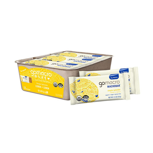 GoMacro Lemon + Lemon MacroBar in packaging for quick plant-based fueling.