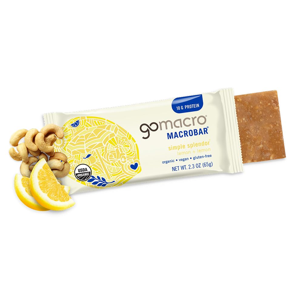 GoMacro Lemon + Lemon MacroBar sliced cross-section reveals lemon and cashew textures.