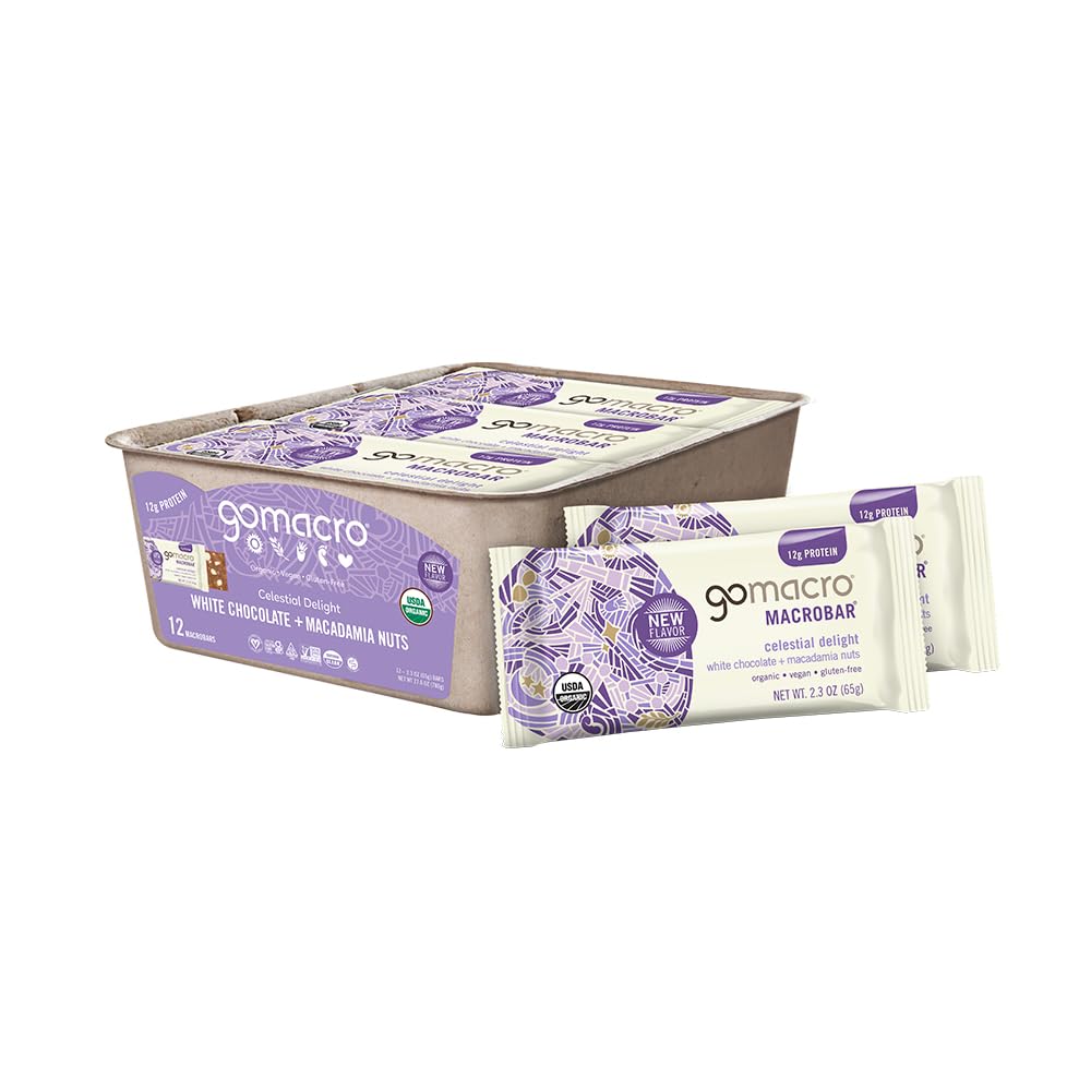 GoMacro MacroBar white chocolate macadamia with plant-based protein for a quick energizing snack.
