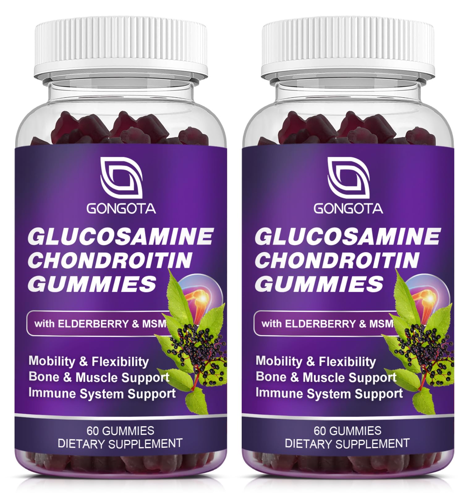 GONGOTA Glucosamine Chondroitin Gummies bottle suggests daily joint support.
