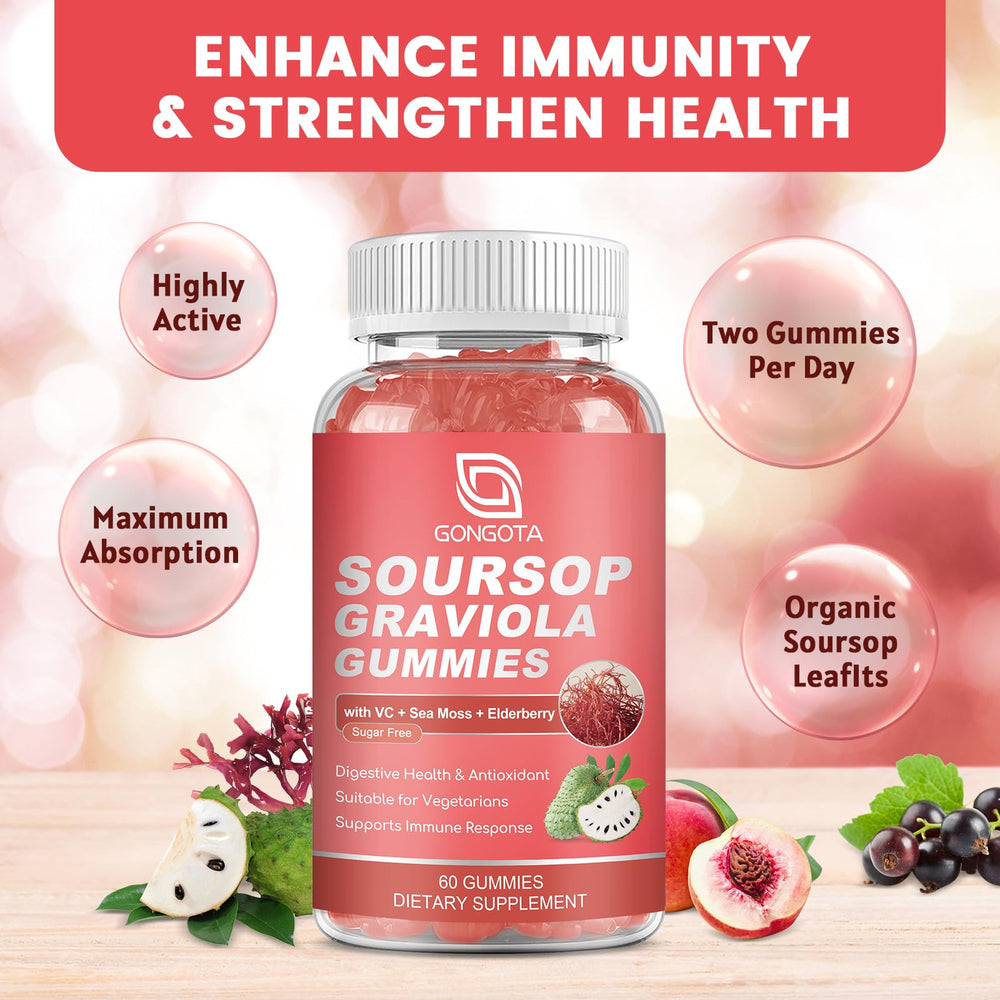 GONGOTA soursop gummies collection highlights elderberry and sea moss antioxidants.