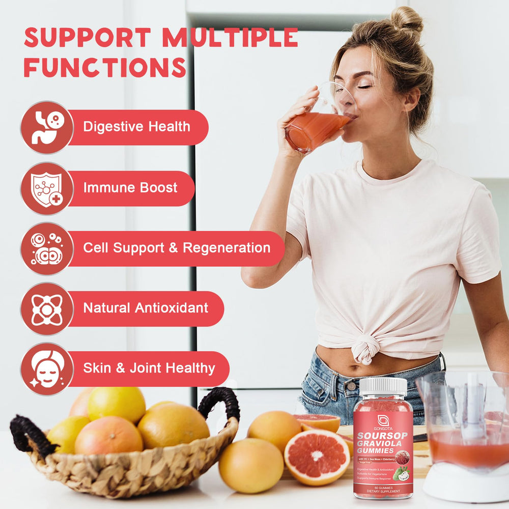 GONGOTA soursop gummies pack shot showing easy, tasty daily supplementation.