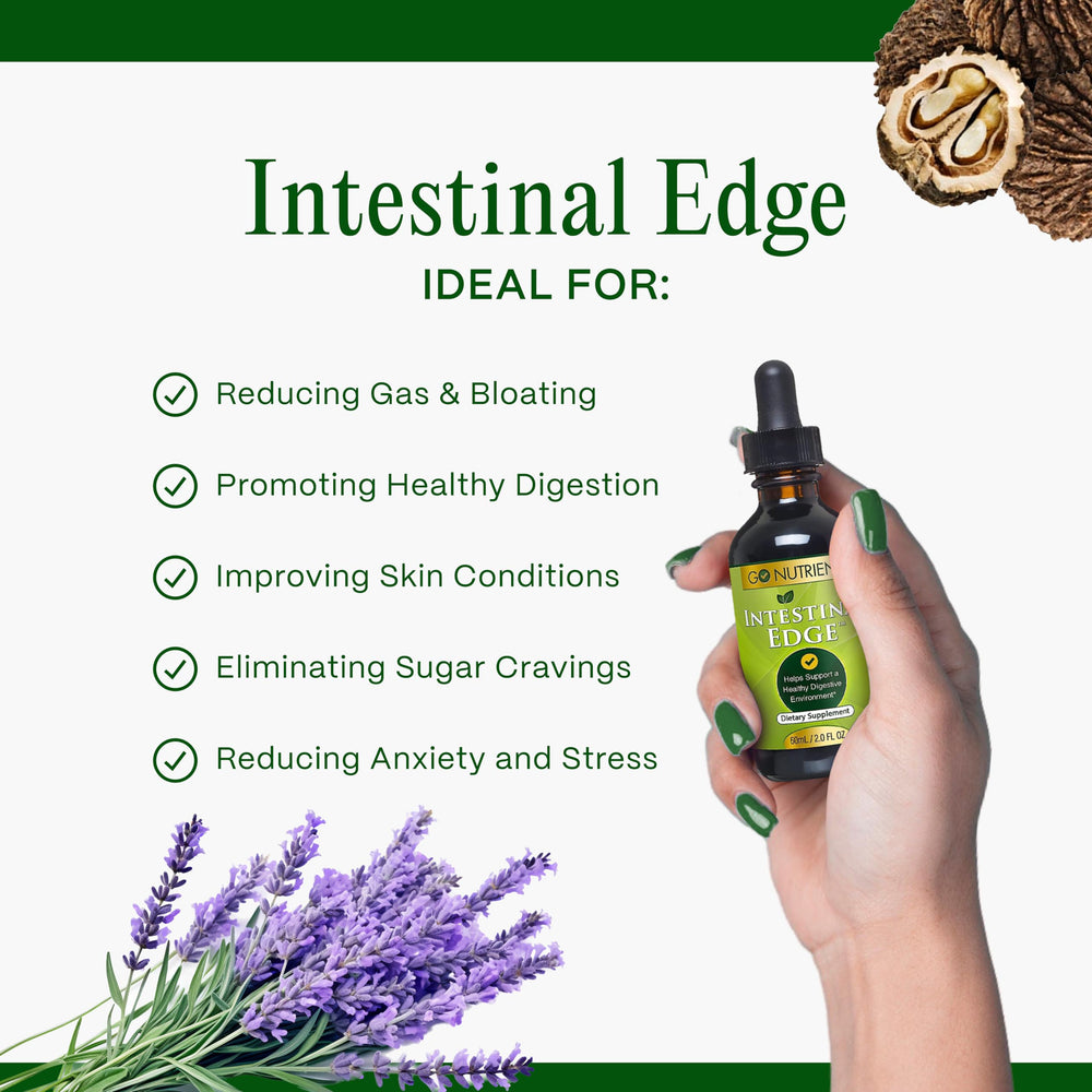 Go Nutrients Intestinal Edge black walnut hull visible for cleansing herbs