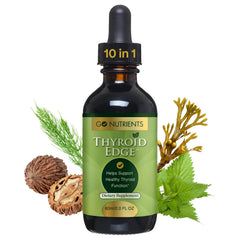 Go Nutrients Thyroid Edge bottle-front with compact packaging and convenient liquid drops for daily energy support.