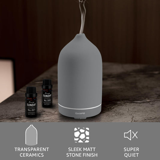 Gooamp ultrasonic diffuser in action delivering a fine mist for fresh air.