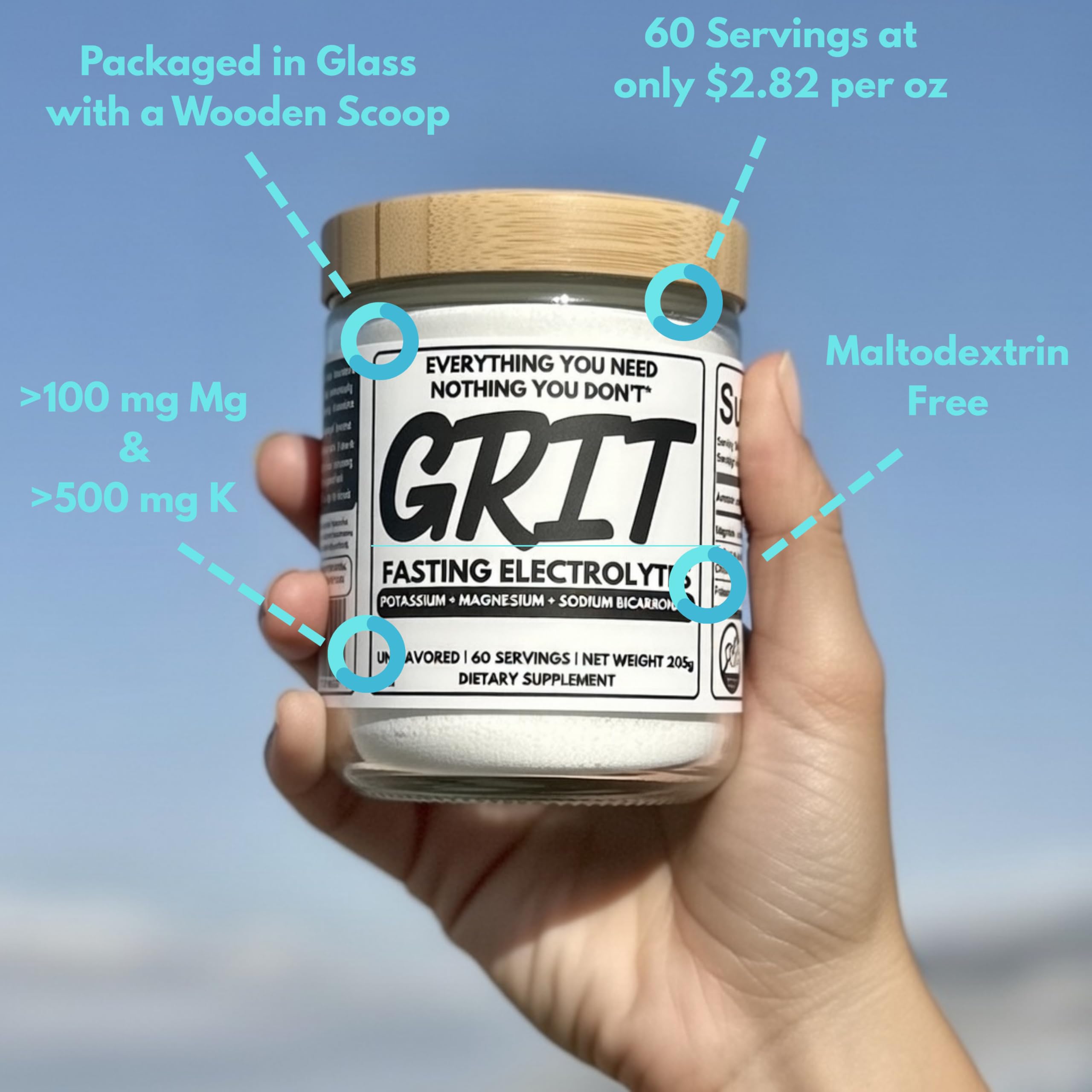 Good Buddy GRIT amber glass jar preserves purity during long fasting days.