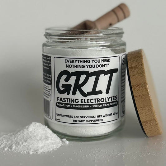 Good Buddy GRIT unflavored electrolyte powder for hydration during fasting.