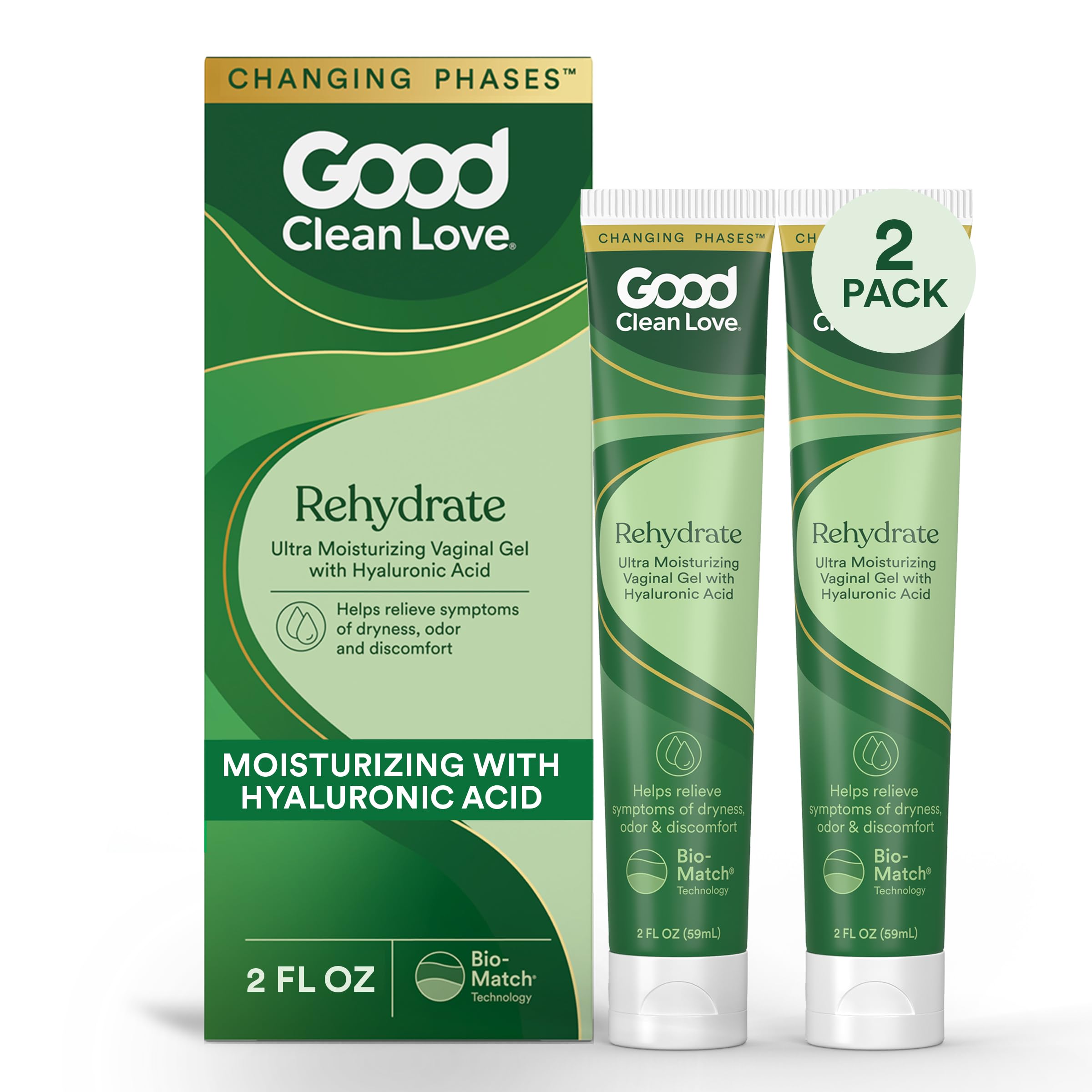 Good Clean Love Rehydrate bottle with pour spout showing long-lasting moisture support