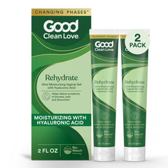 Good Clean Love Rehydrate bottle with pour spout showing long-lasting moisture support