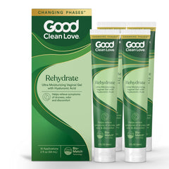 Good Clean Love Rehydrate bottle demonstrates long-lasting hydration for intimate comfort.