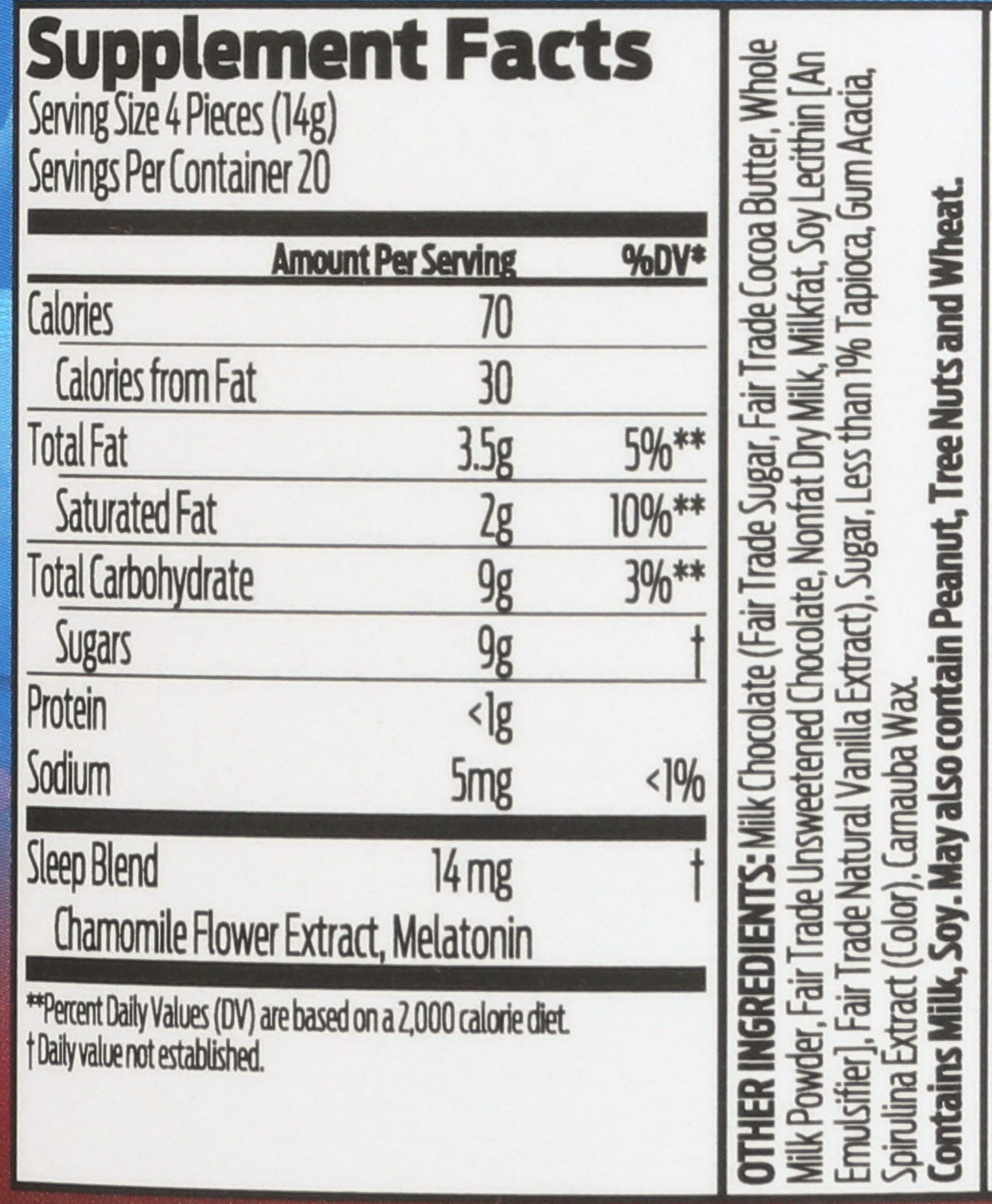 Good Day Chocolate melatonin milk chocolate bar resting on foil packaging