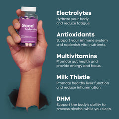 Capsule close-up reveals DHM and milk thistle ingredients in detail.