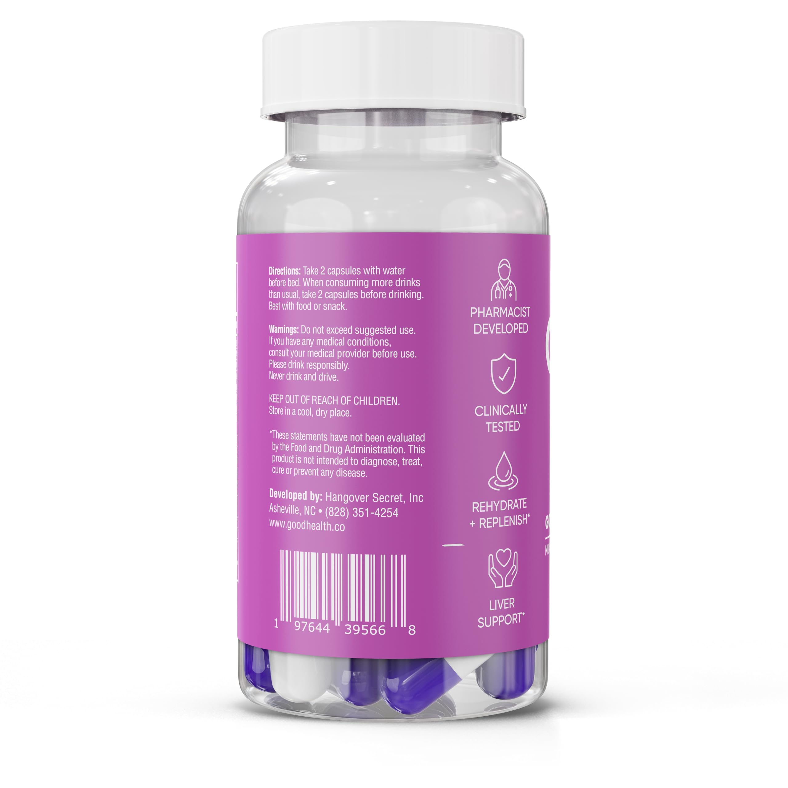 Label emphasizes electrolytes and vitamins for hydration and energy support.