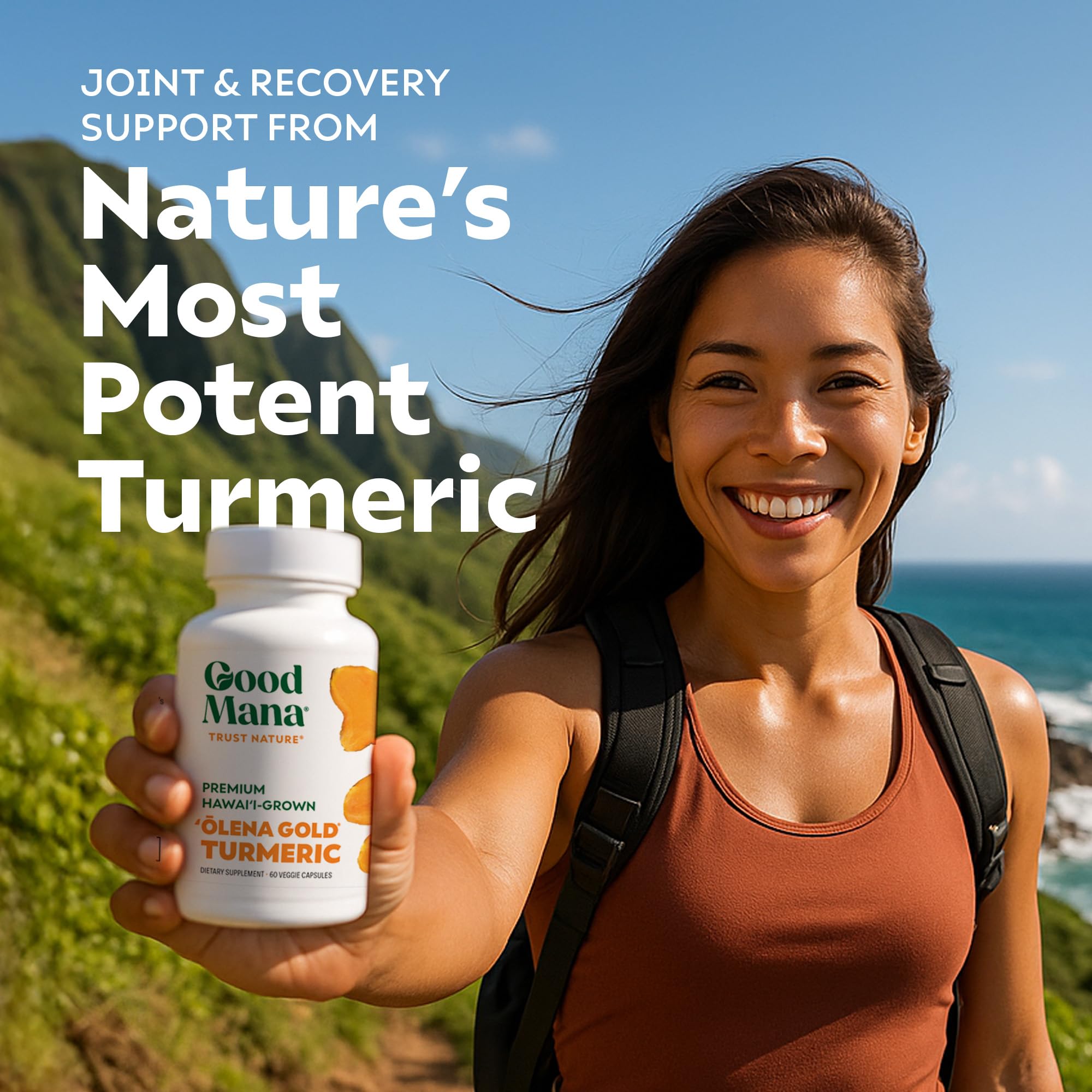 Good Mana Olena Gold turmeric with black pepper visual emphasizing absorption.