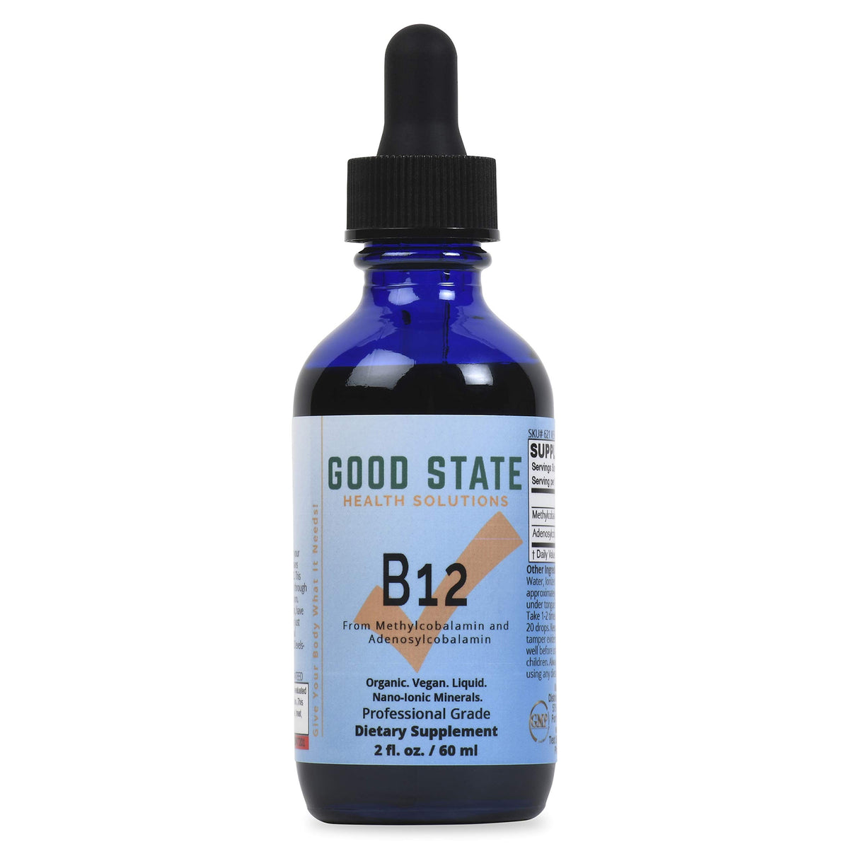 Good State B12 liquid bottle with dropper for precise daily dosing.
