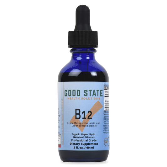 Good State B12 liquid bottle with dropper for precise daily dosing.