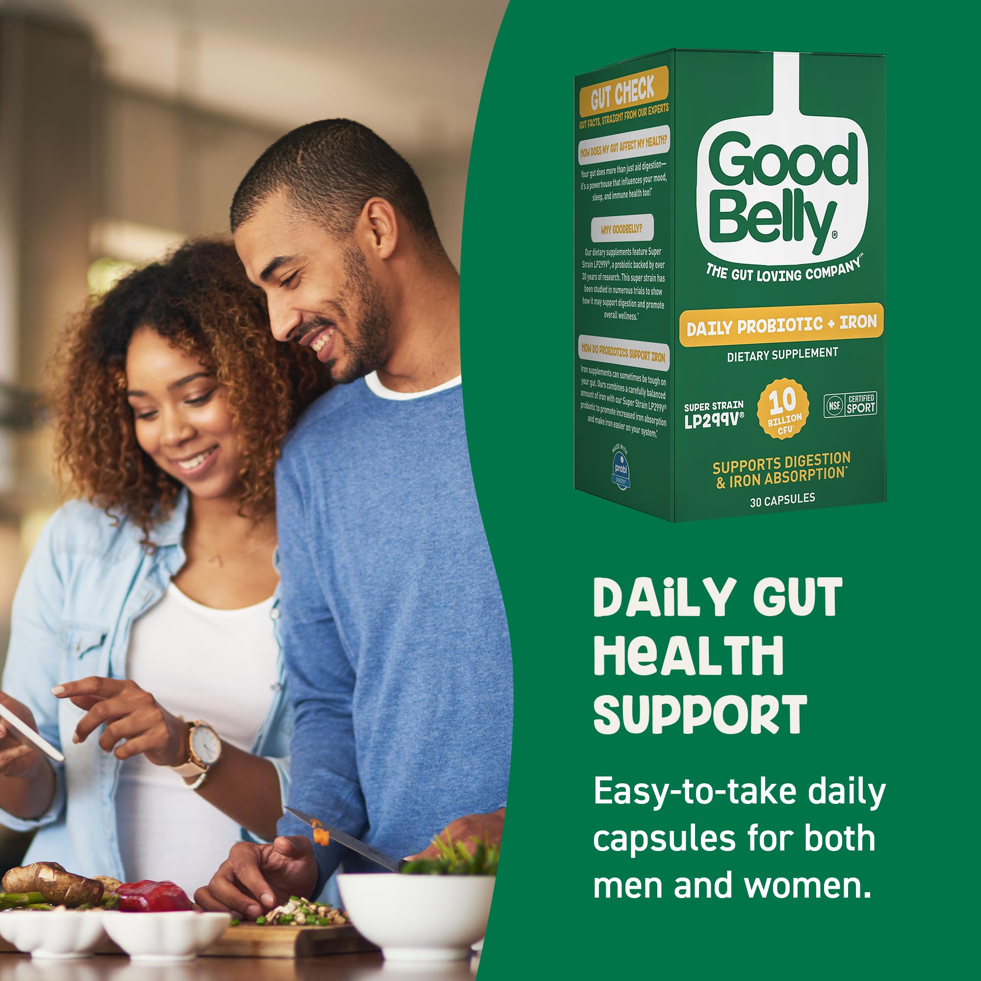 GoodBelly bottle packaging showing a trusted probiotic source for daily use.