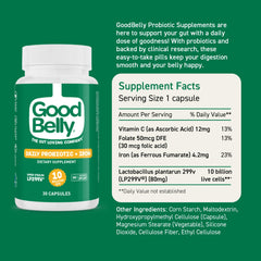 GoodBelly brand trust probiotic pioneer badge conveys years of gut health leadership.