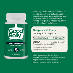 GoodBelly compact packaging storage for travel-friendly probiotics.