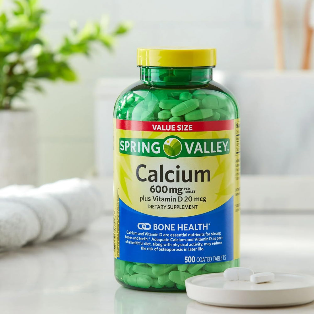 GoodDealsHouse Spring Valley calcium tablets on a clean surface for daily use.